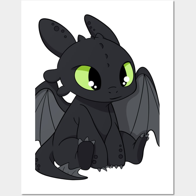 Pretty Toothless, Night fury fanart, How to train your dragon character design Wall Art by PrimeStore